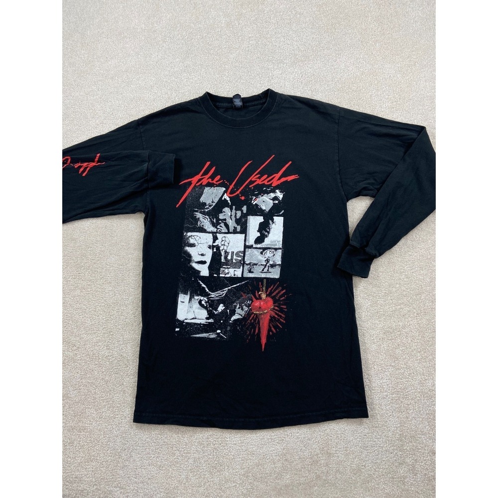 The Used Long Sleeve Shirt Mens Medium Black Red Graphic Band Tee Emo Punk